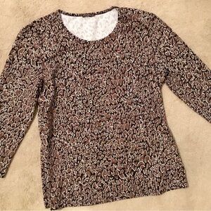 J McLaughlin Metallic Taupe Top Size XL Jana Knit Black Cheetah Print